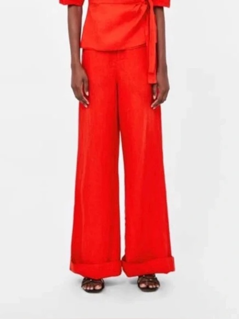 Zara 100% Linen Wide‎ Leg High-Waisted Pants - Red Orange - Size XS 🧡✨